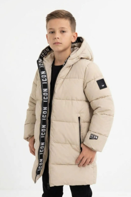 ICON beige gewatteerde winterjas voor jongens met capuchon van DeNa Kids Boutique