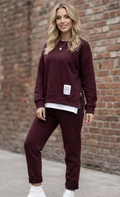 Bordeauxrood dames huispak Casual Co-ord set – sweater en joggingbroek, gemaakt in Italië