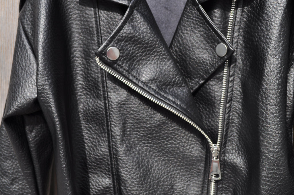 Meisjes Bikerjack Zwart, Imitatieleer met Zilveren Details