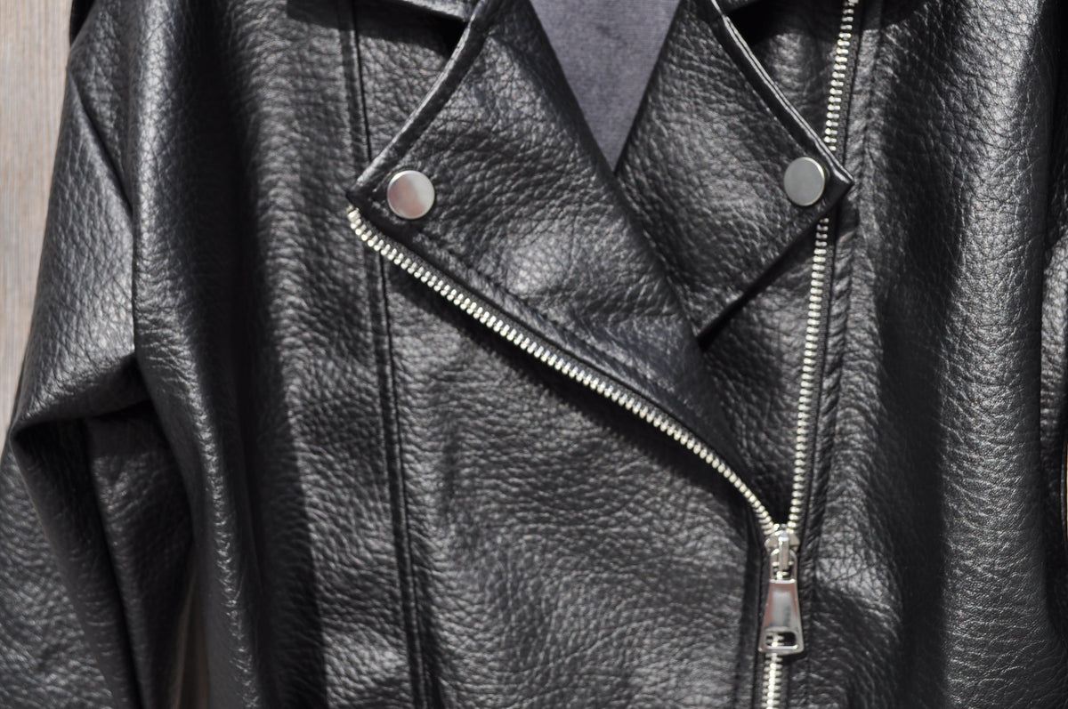 Meisjes Bikerjack Zwart, Imitatieleer met Zilveren Details