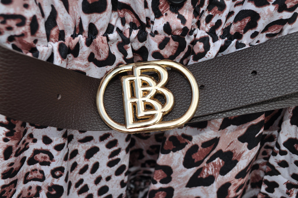 Meisjes Jurk Roze, Luipaardprint met Bruine Riem