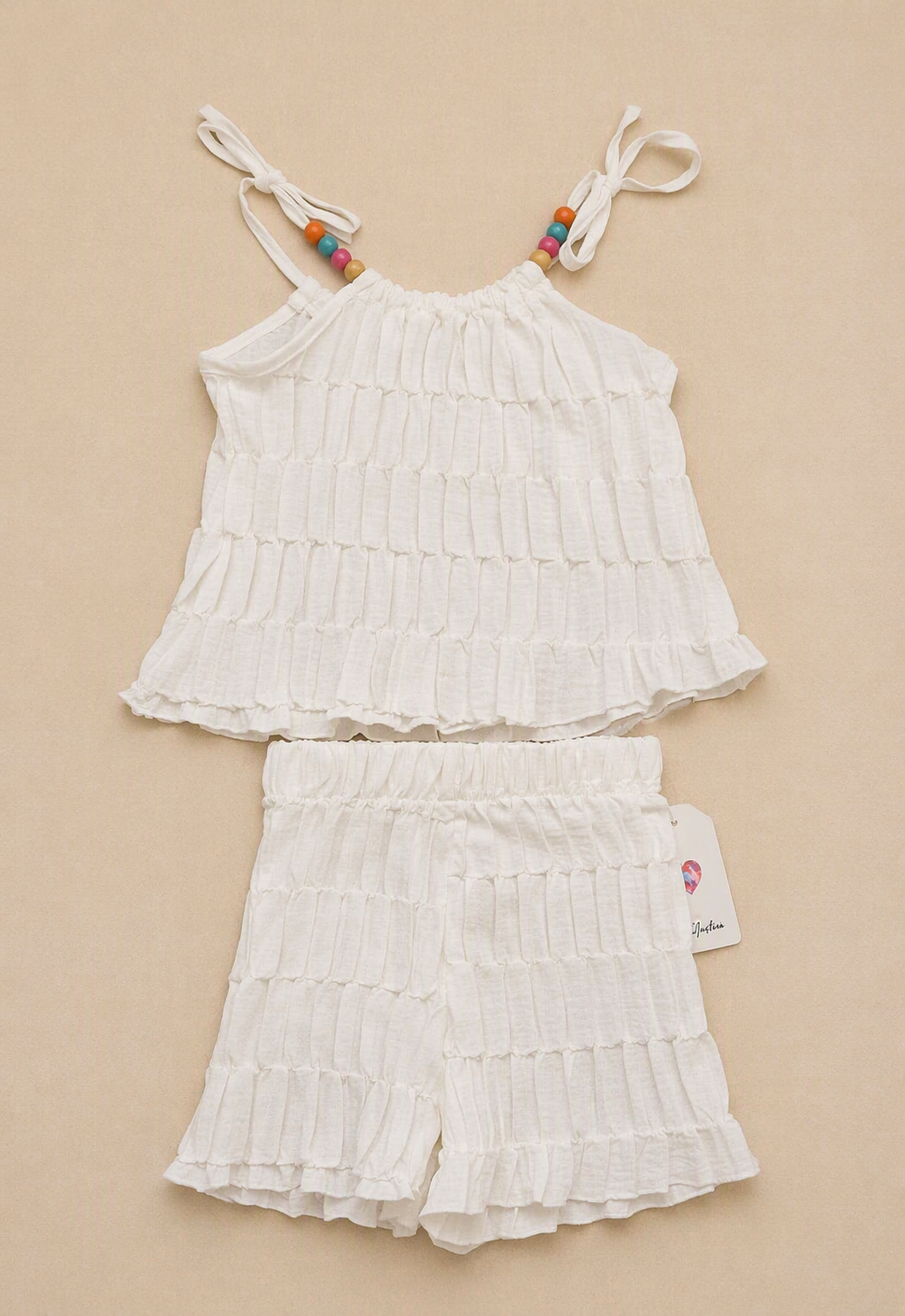 "Wit kinder zomer setje met kleurrijke details voor meisjes | DeNa Kids Boutique"