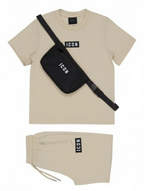 Beige ICON jongens zomerset met T-shirt, short en crossbody tas | DeNa Kids Boutique