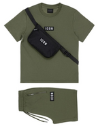 Groene ICON jongens zomerset met T-shirt, short en crossbody tas | DeNa Kids Boutique