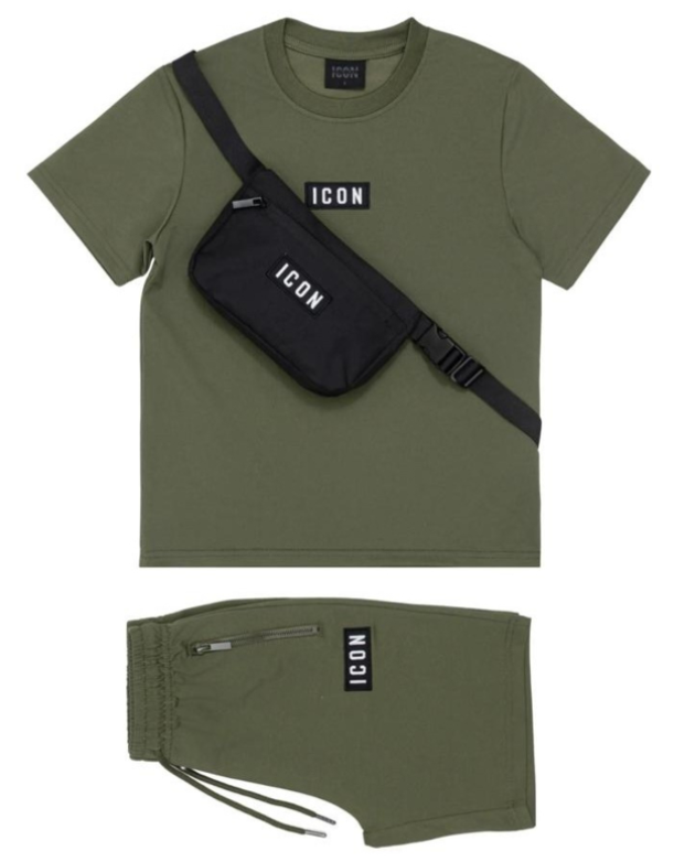 Groene ICON jongens zomerset met T-shirt, short en crossbody tas | DeNa Kids Boutique