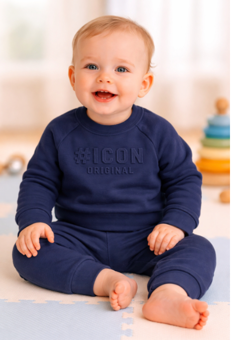 ICON blauw baby setje voor jongens met sweater en broek van DeNa Kids Boutique