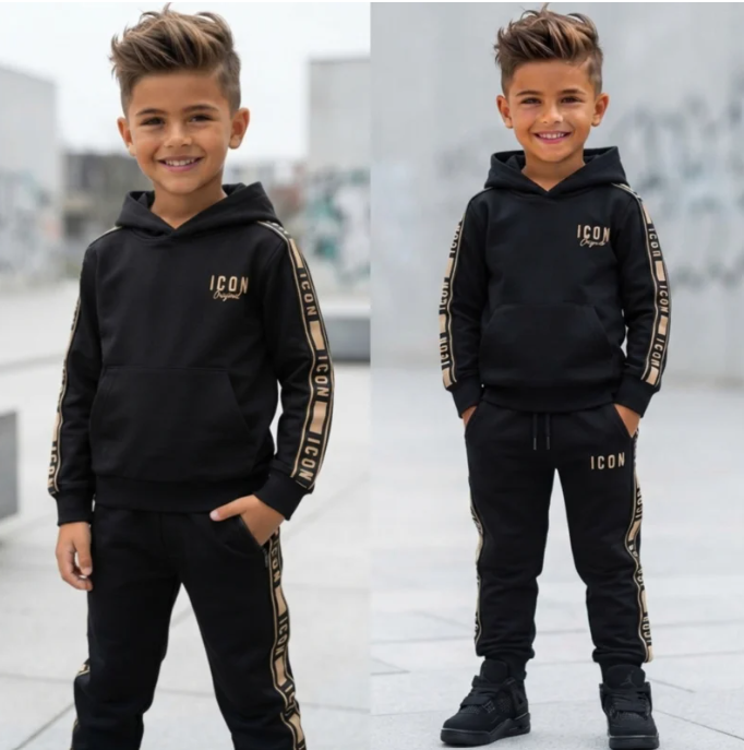 ICON zwart-goud trainingspak voor jongens met hoodie en joggingbroek van DeNa Kids Boutique