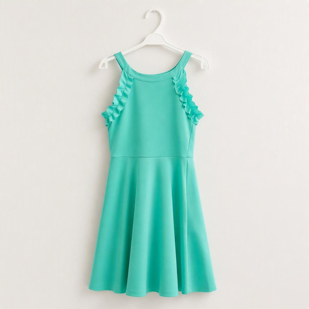 Aqua mint meisjesjurk met strik – detailfoto | DeNa Kids Boutique