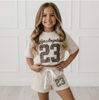 Los Angeles 23 witte meisjes set met luipaardprint, T-shirt en short