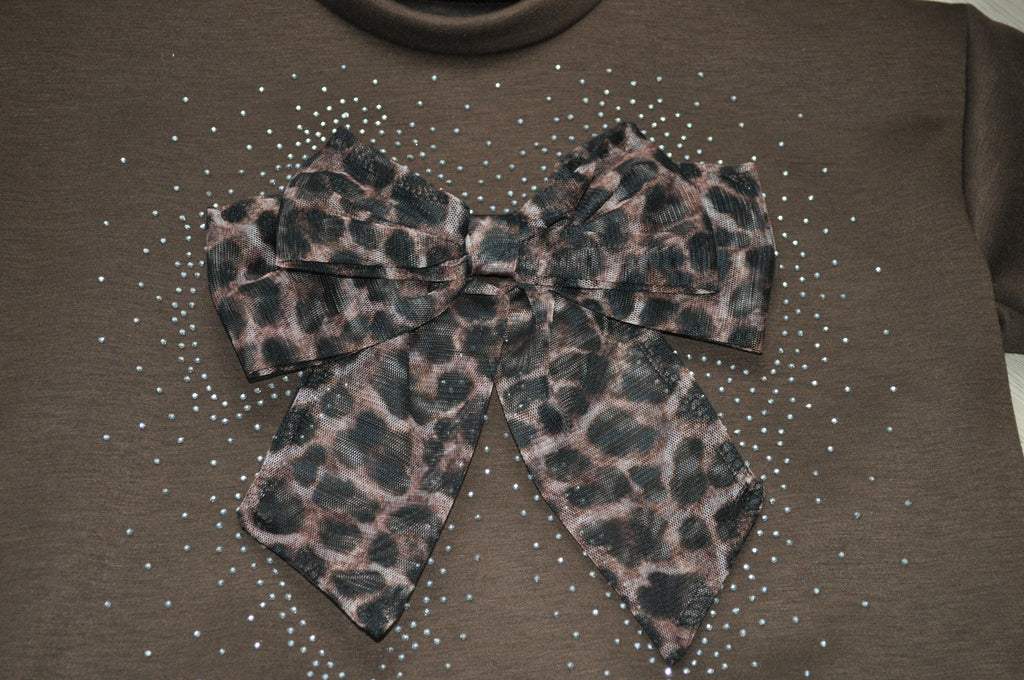 Luipaardprint broek detail meisjes set bruin
