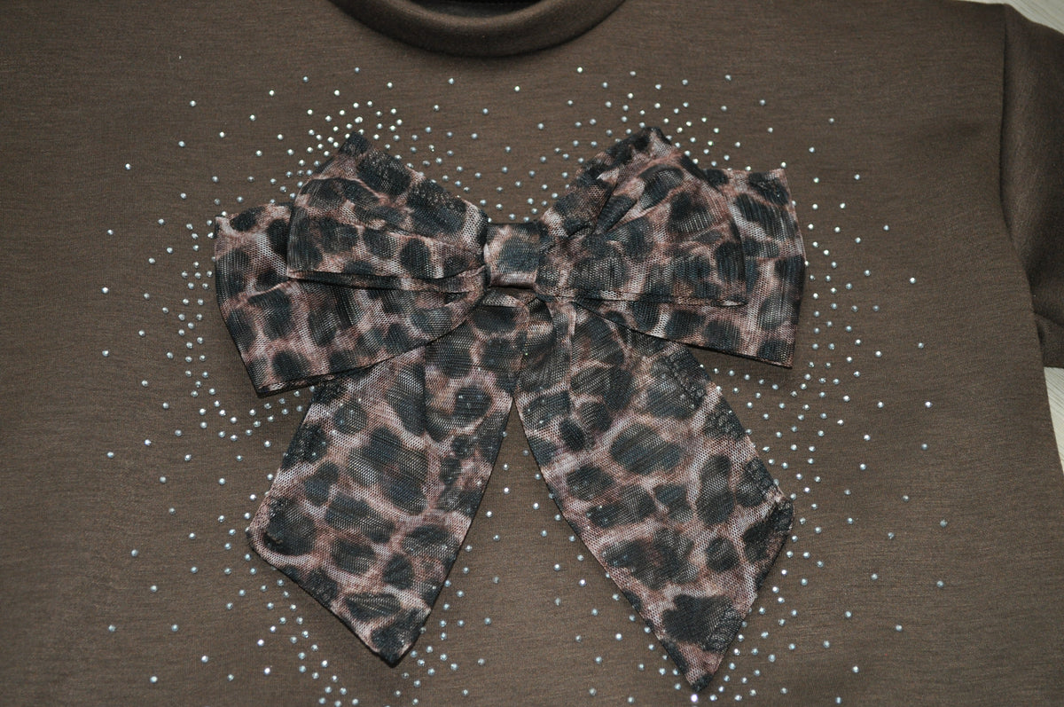 Luipaardprint broek detail meisjes set bruin