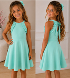 Aqua mint zomerse meisjesjurk met strik | DeNa Kids Boutique