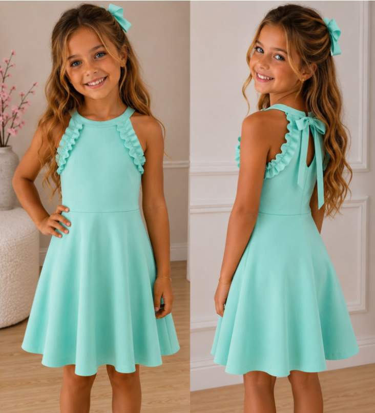 Aqua mint zomerse meisjesjurk met strik | DeNa Kids Boutique