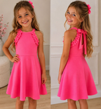 Roze zomerse meisjesjurk met strik | DeNa Kids Boutique