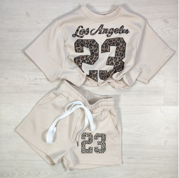 Witte Los Angeles 23 kinderset met luipaardprint en zomerse short