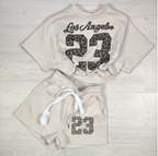 Witte Los Angeles 23 kinderset met luipaardprint en zomerse short