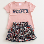 Roze Vogue meisjesshirt met bloemen rok | DeNa Kids Boutique