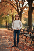 Crème gebreide trui meisjes kindmodel stadspark