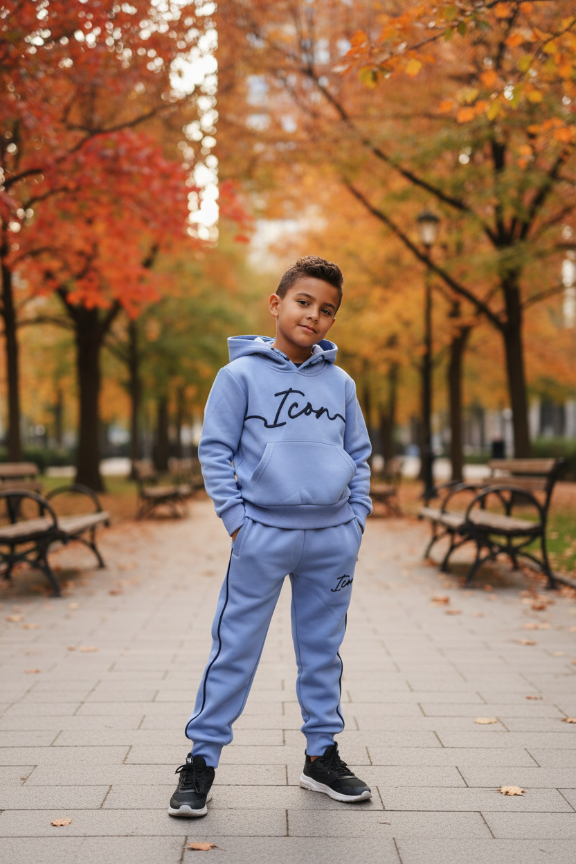 ICON joggingset lila jongens - complete set met hoodie en joggingbroek, ICON script logo en donkere biezendetails, maat 98-164
