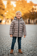 ICON taupe gewatteerde winterjas jongens