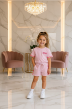 Meisjes roze SOHO set met fuchsia hartjes details - model 3 - luxe interieur | DeNa Fashion