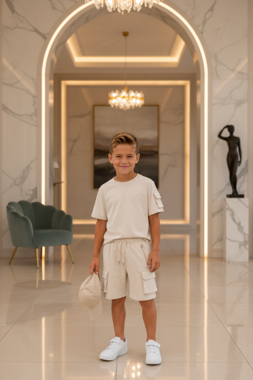 Jongens beige cargo zomerset - model 3 - luxe interieur | DeNa Fashion