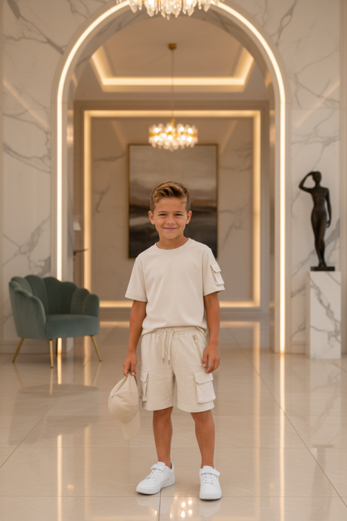 Jongens beige cargo zomerset - model 3 - luxe interieur | DeNa Fashion