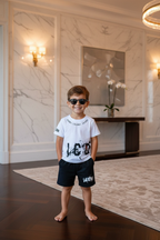 Jongens ICON wit-zwart zomerset met T-shirt en short - model 2 - luxe interieur | DeNa Fashion