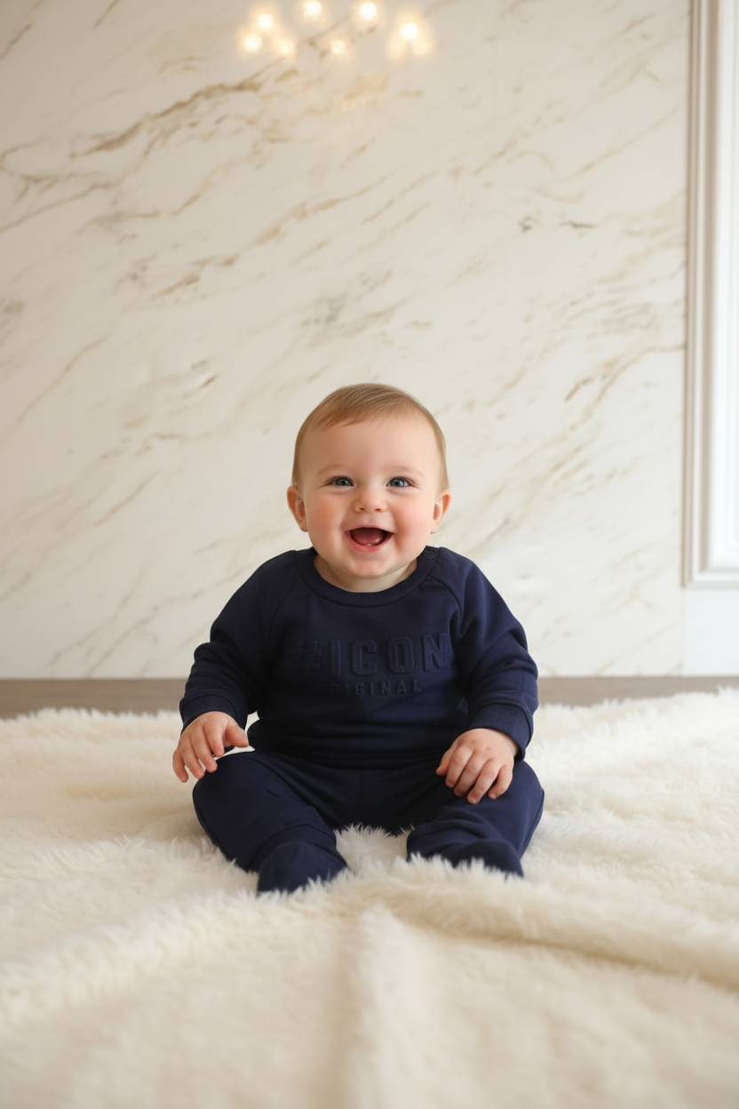 ICON baby navy blauw setje met sweater en joggingbroek - model 6 maanden - luxe interieur | DeNa Fashion