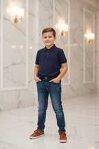 ICON donkerblauwe slim fit spijkerbroek jongens - navy polo - luxe interieur | DeNa Fashion