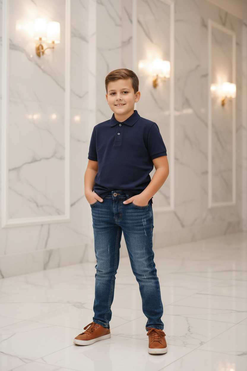 ICON donkerblauwe slim fit spijkerbroek jongens - navy polo - luxe interieur | DeNa Fashion