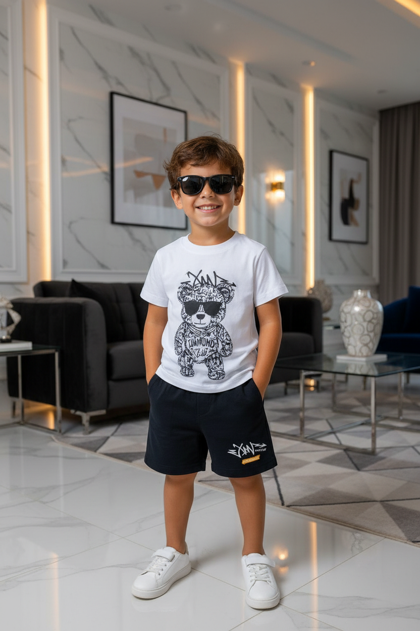 Jongens Diamond Club wit-zwart set voorkant - model 1 - luxe interieur | DeNa Fashion