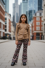 Zigzag flared broek meisjes multicolor - camel top - urban straat | DeNa Fashion