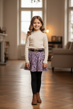 Lila zebraprint rok meisjes met riem - camel trui - indoor | DeNa Fashion