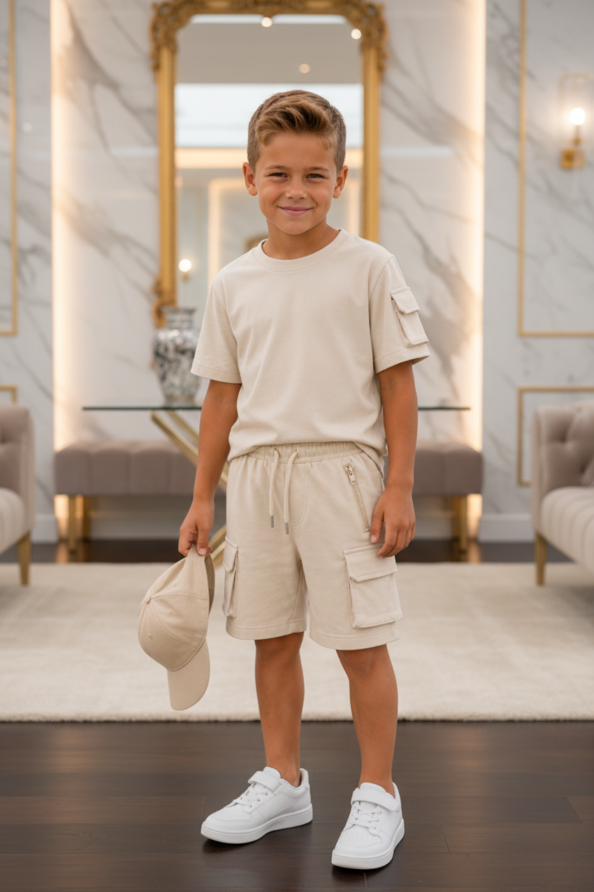 Jongens beige cargo zomerset - model 1 - luxe interieur | DeNa Fashion