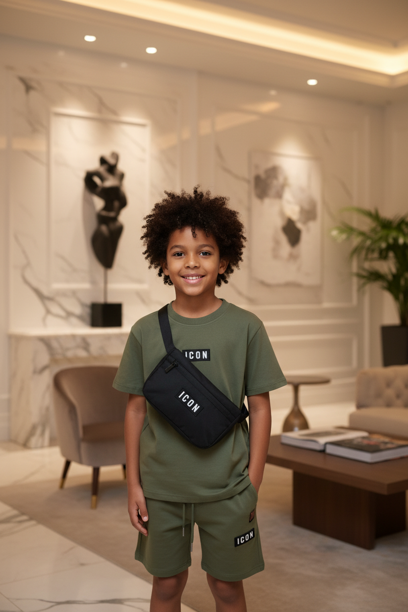 Jongens groene ICON zomerset met crossbody tas - model 2 - luxe interieur | DeNa Fashion
