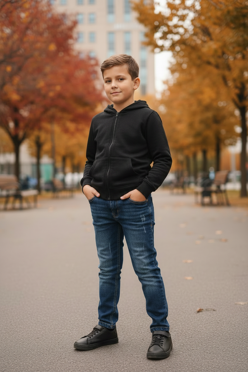 ICON donkerblauwe slim fit spijkerbroek jongens - zwarte hoodie - urban | DeNa Fashion