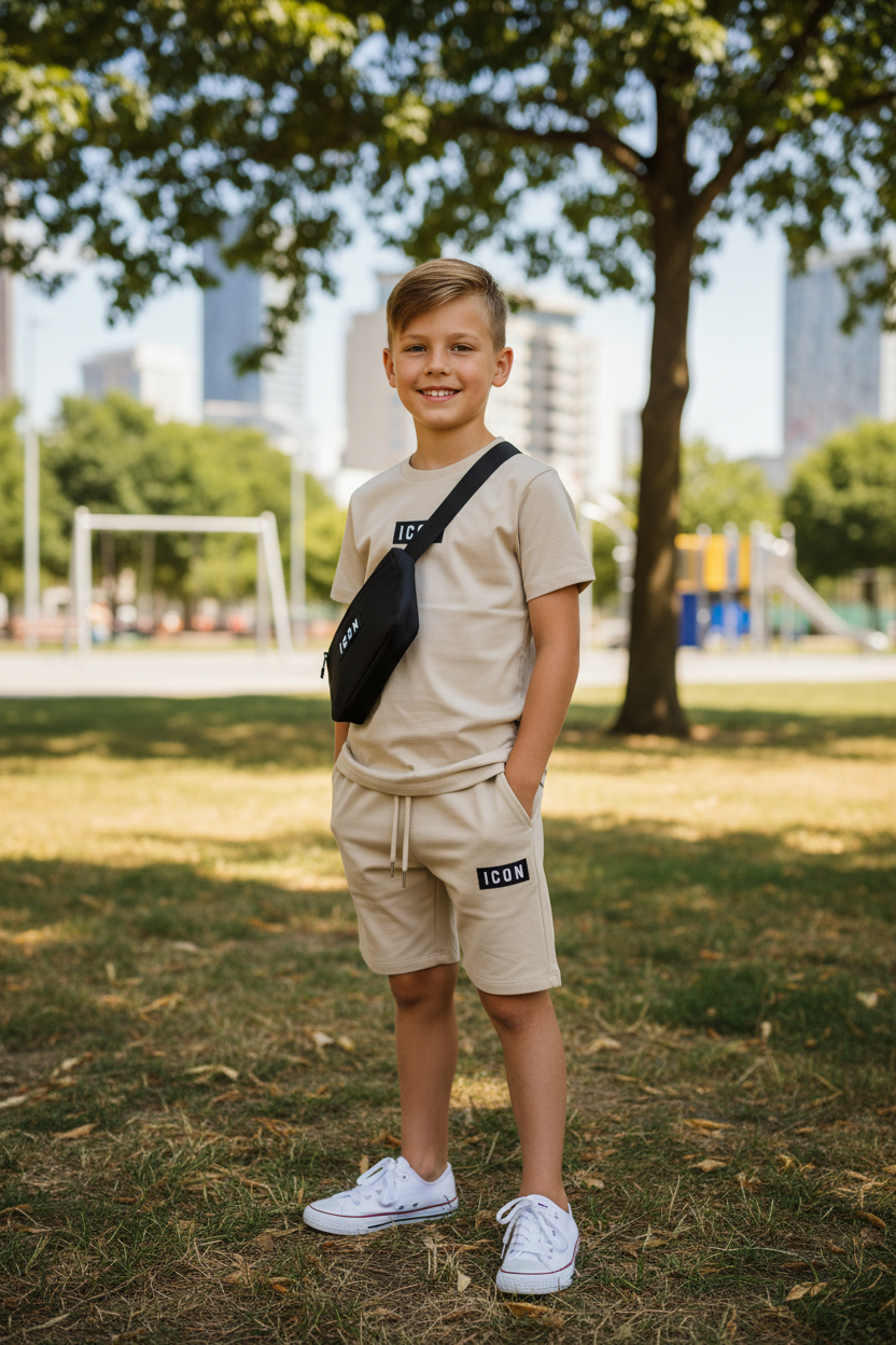 Jongens beige ICON zomerset gewone short stadspark