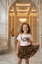 LOVE meisjes set roze met luipaardrok - luxe achtergrond