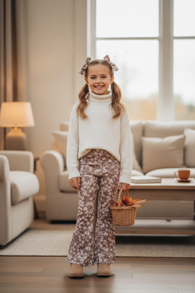 Meisjes flared broek taupe - indoor