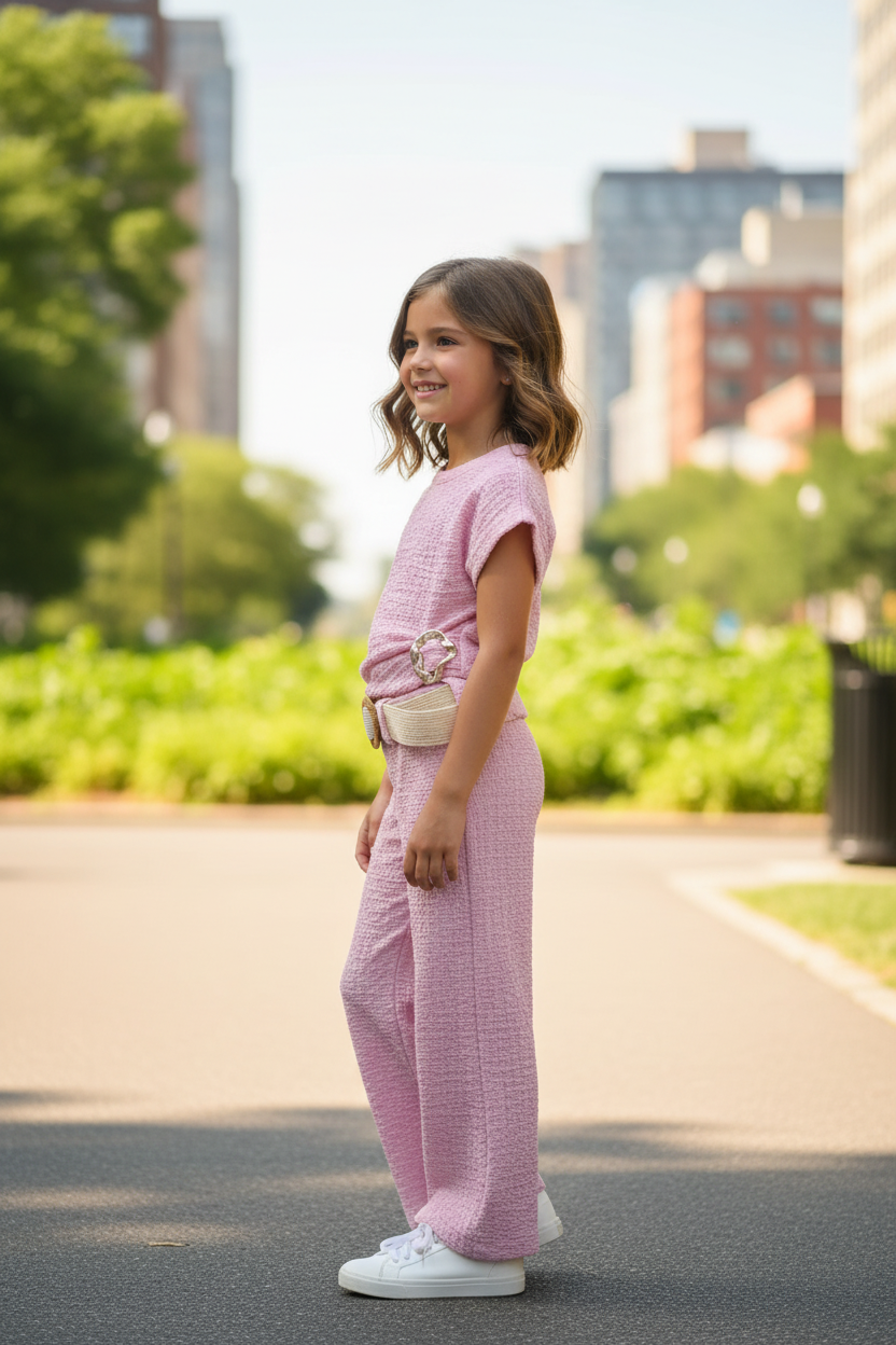 Roze zomerset meisjes zijaanzicht gouden detail