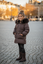 Sophia Luxe gewatteerde winterjas donkerbruin meisjes lookbook stijl